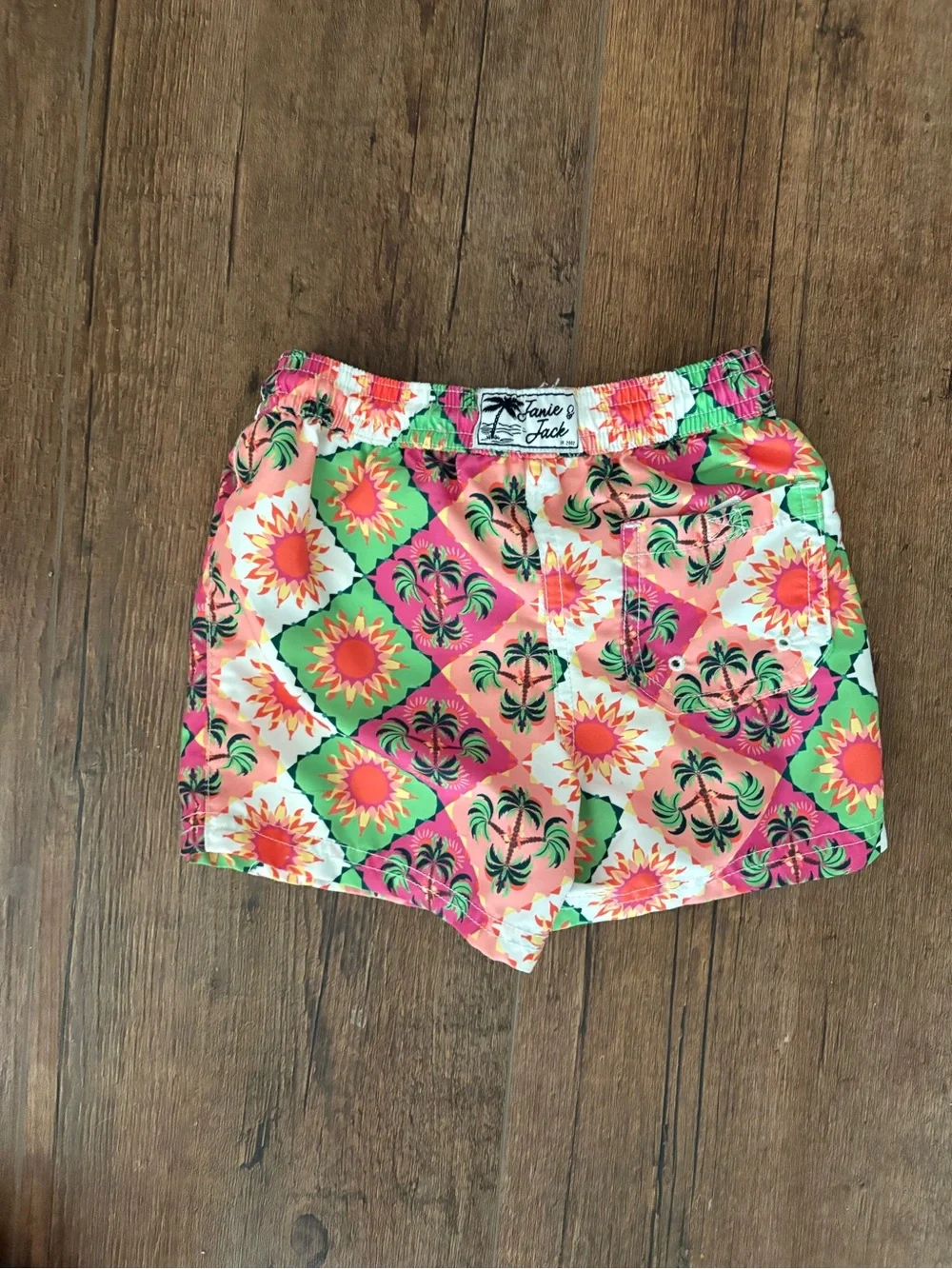 Janie and Jack Bright Floral Tile Swim Shorts in Pink, Green, Orange, White